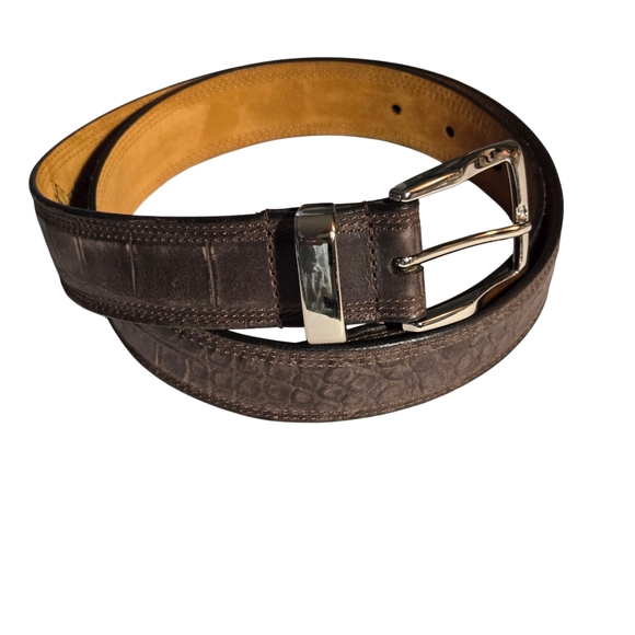 Lejon Size 34 Brown Leather Belt Alligator Croc - Picture 1 of 7